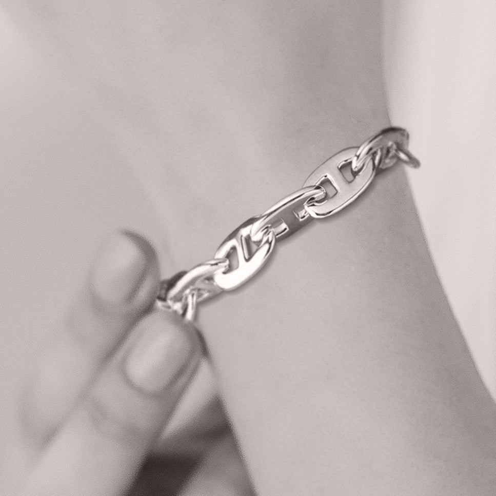 Silver Bracelet - Women 925 Sterling Silver Bracelet 10 mm Wide Anchor Chain Style - Autumn Enchanted